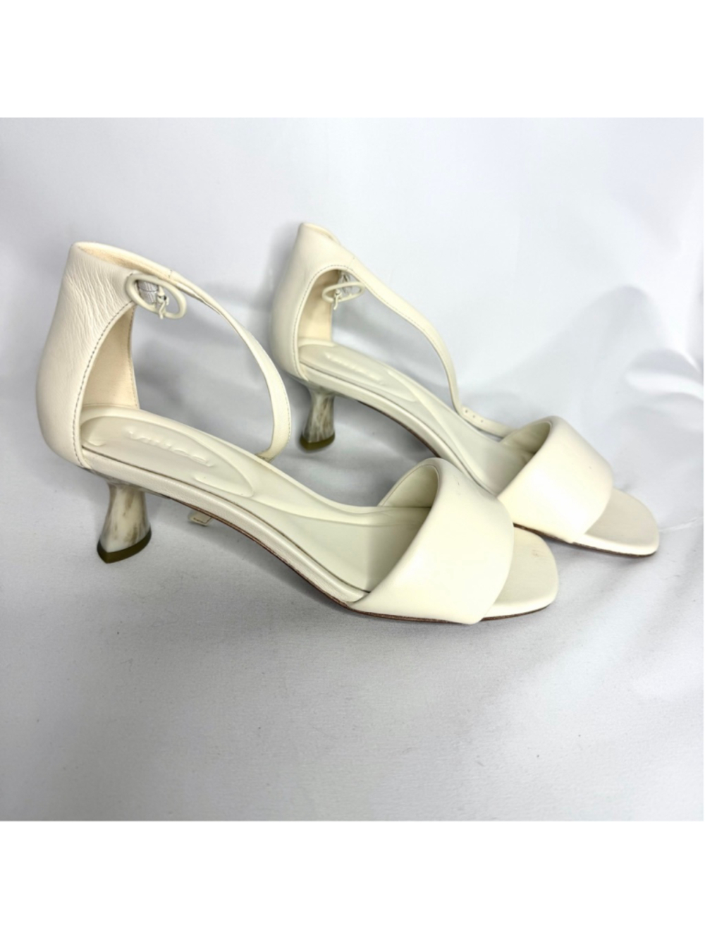 Women's Vince Off-White Leather Sandals with Marbled Heels Size 8.5 NEW
